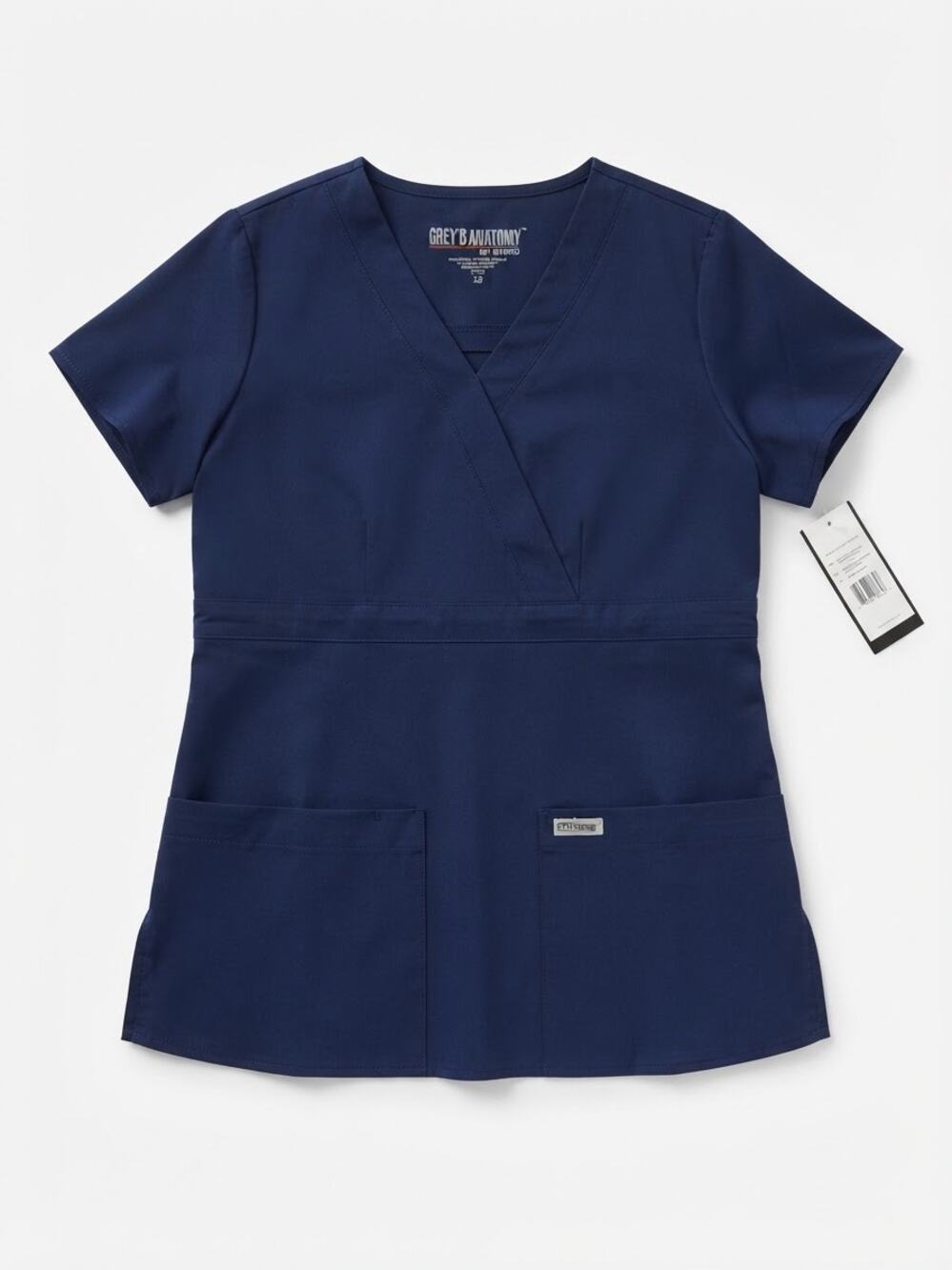 Greys Anatomy Barco Mock Wrap Scrub Top Indigo Blue 3 Pocket Size XS New Uniform